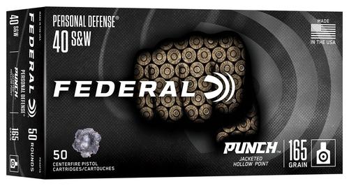 Federal Cartridge Punch Pistol Ammunition PD40P1G, 40 S&W, Jacketed Hollow Point (JHP), 165  GR, 1130  fps, 50 Rd/bx