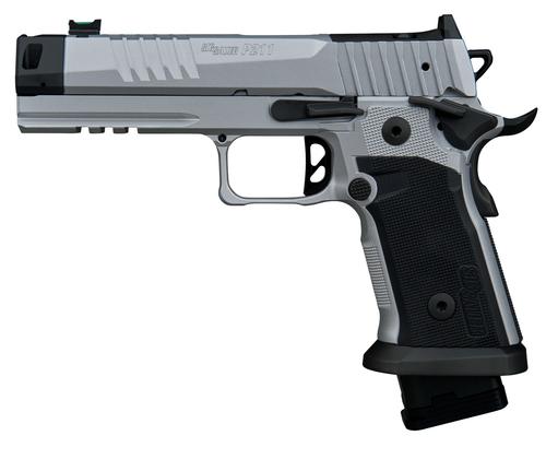 Sig Sauer P211-GTO Quicksilver Pistol, 9mm, 4.4in Bull Barrel, Aluminum, MACH3D Compensator, Silver Cerakote Finish, 23 Rds