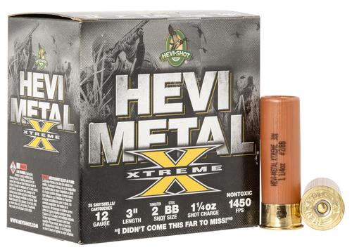 HEVI-Shot HEVI-Metal Extreme Shotshells HS38188, 12 Gauge, 3", 1 1/4 oz, 1450 fps, BB/#2 Shot, 25 Rds/box