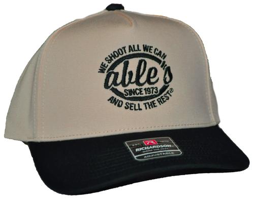 Able's Cap Full Fabric, 5 Panel Champ, Cream and Black (ACCCCB)