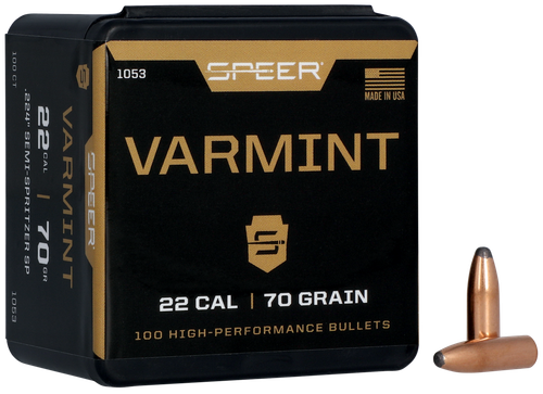 Speer 22 Caliber 70 Grain Semi-Spitzer 100/Box (1053), Not Loaded