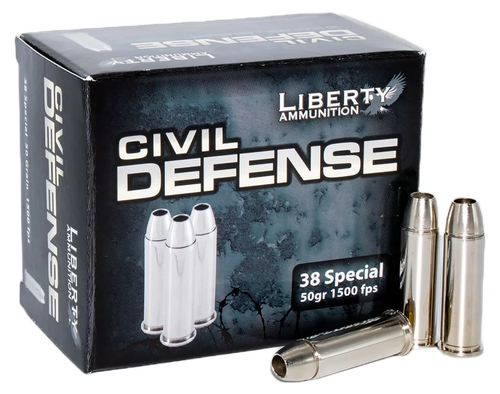 Liberty Civil Defense Pistol Ammunition LACD38025, 38 Special, Hollow Point, 50 GR, 1500 fps, 20 Rd/bx