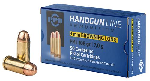 Prvi Partisan Pistol Ammunition PPH9BL, 9mm Browning Long, Full Metal Jacket, 108 gr, 1148 fps, 50 Rd/Bx