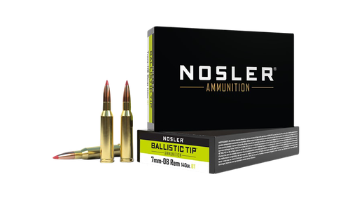 Nosler Ballistic Tip Rifle Ammunition 40059, 7mm-08 Remington, Ballistic Tip, 140 GR, 2825 fps, 20 Rd/Bx
