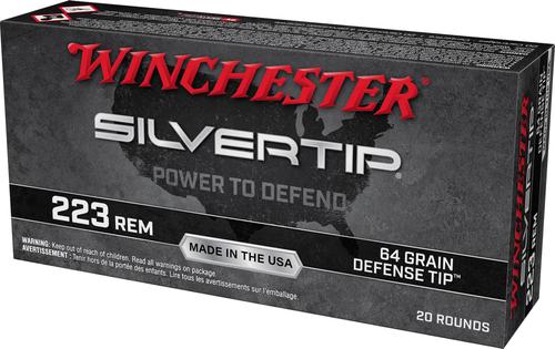 Winchester Silvertip Rifle Ammunition W223ST, 223 Remington, Defense Tip, 64 gr, 2700 fps, 20 Rd/Bx