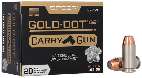 Speer Gold Dot Carry Pistol Ammunition 24259, 40 S&W, Hollow Point (HP), 165 gr, 20 Rd/Bx
