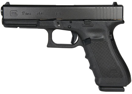 Glock 17 Gen4 Pistol UG1750203, 9mm, 4.49 in, Polymer Grip, Black Finish, 17 Rd, Fixed Sights, Made in USA