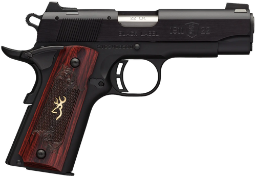 Browning 1911-22 Black Label Medallion Compact Pistol 051852490, 22 Long Rifle (LR), 3.58", Rosewood Grips, Matte Black Finish, 10 Rds