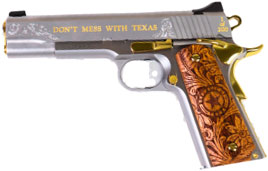 Custom & Collectible Texas Edition Kimber 1911 CNCTEX1911, 45 ACP, 5", Engraved Mesquite Wood Grips, "Don't Mess with Texas" Engraved Finish, 8 Rds