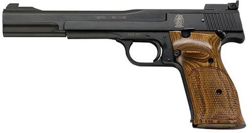 Smith & Wesson 41 Rimfire Pistol 130512, 22 LR, 7", Wooden Target W/ Thumbrest Grip, Blue Steel Finish, 10 Rd, Adj Sights