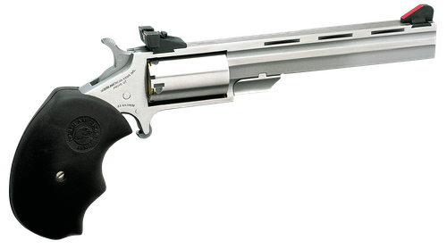 North American Mini Master Revolver MMTM, 22 Magnum (WMR), 4", Black Rubber Grip, Stainless Finish, 5 Rd, Adjustable Sights