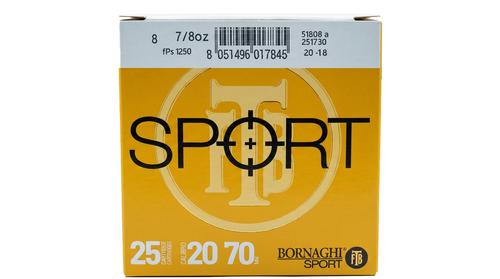 Bornaghi Sport Target Loads, 20 Gauge, 2-3/4", 7/8 oz, 1250 fps, #8 Shot, 25 Rd/bx