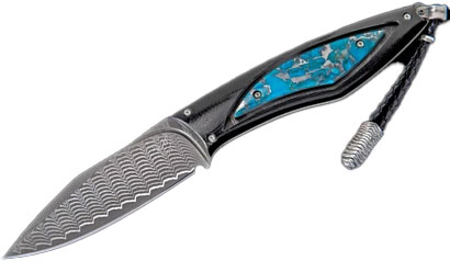 William Henry Tucson Fixed Blade Knife, VG10 Damascus, G10 Composit and Zinc Matrix Turquoise (F28TUCSON)