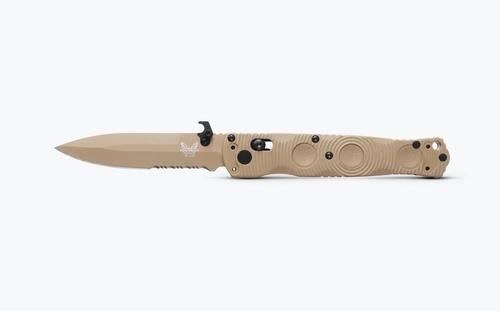 Benchmade Mini SOCP Folding Knife w/Partially Serrated Edge Spear Point Blade, Desert Tan