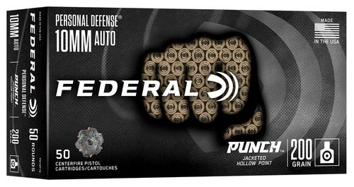 Federal Cartridge Punch Pistol Ammunition PD10P1G, 10mm, Jacketed Hollow Point (JHP), 200  GR, 1100  fps, 50 Rd/bx