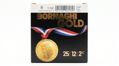 Bornaghi Gold Trap Target Loads, 12 Gauge, 2-3/4", 1 oz, 1145 fps, #8 Shot, 25 Rd/bx