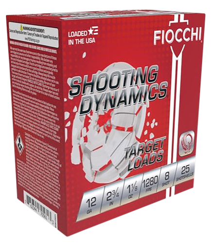 Fiocchi Shooting Dynamics Target Shotshells 12SDHV8, 12 Gauge, 2-3/4", 1 1/8 oz, 1280 fps, #8 Lead, 25 Rds/bx