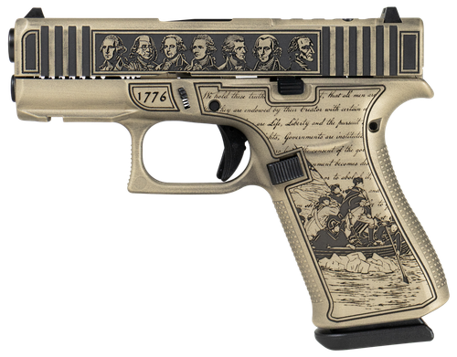 Glock G43X MOS Optic Ready Pistol, 9mm, 3.41in, Textured Polymer Grips, 1776 Declaration Of Independence Finish, 10 Rds