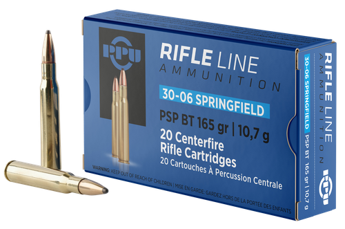 Prvi Partizan Rifle Ammunition PP30062, 30-06 Springfield, Pointed  Pointed Soft Point (PSP), 165 GR, 2800 fps, 20 Rd/bx