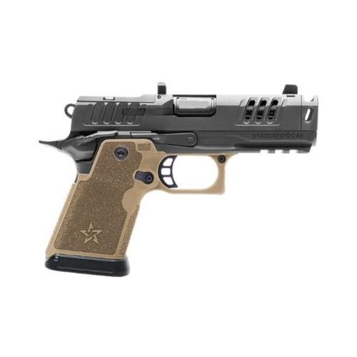 Staccato HD C4X 2011 Premier Tan Pistol Package, 9mm, 4", Textured Tan Grips, DLC Black Finish, DLC Comp Barrel, Optic Ready, 15 Rds