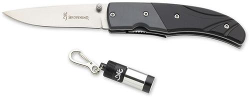 Browning Getaway Folding Knife w/Flashlight Combo 3715039, Black/Silver