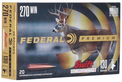 Federal Premium Rifle Ammunition P270SS1, 270 Win, Swift Scirocco II, 130 gr, 3050 fps, 20 Rd/Bx