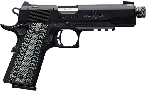 Browning 1911-22 Black Label Suppressor Ready Single Action Pistol 051820490, 22LR, 4 7/8", G10 Grip, Black Finish