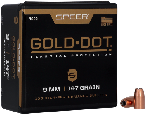 Speer 9MM Caliber 147 Grain Gold Dot Hollow Point 100/Box (4002), Not Loaded