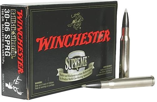 Winchester Supreme Rifle Ammunition SBST3006A, 30-06 Springfield, Ballistic Silvertip, 168 GR, 2790 fps, 20 Rd/bx