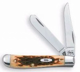 Case Mini Trapper Amber Bone Stainless Clip/Spey Folding Knife w/Plain Edge (00013)