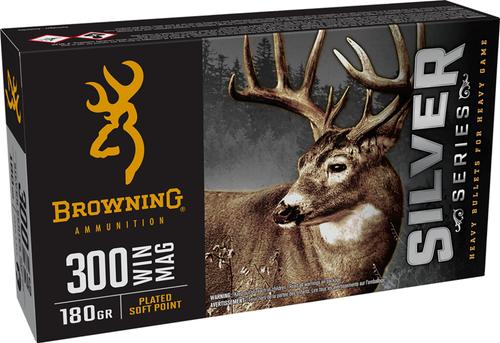 Browning Silver Rifle Ammunition B192603001, 300 Win Mag, Plated Soft Point, 180 gr, 2960 fps, 20 Rd/Bx