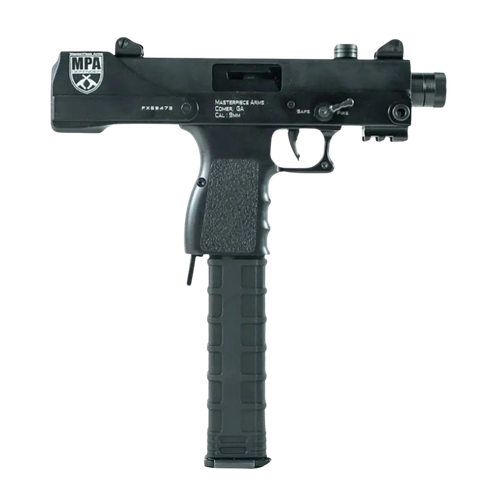 Masterpiece Arms Defender Semi-Auto Pistol, 9mm, 5.5", Black Grip, Black Cerakote Finish, w/Faux Suppressor, 30+1