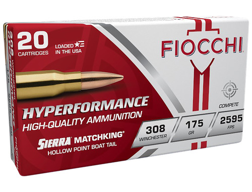 Fiocchi Hyperformance Compete Rifle Ammunition 308MKD, 308 Win, Sierra MatchKing BTHP, 175 GR, 2595 fps, 20 Rd/bx