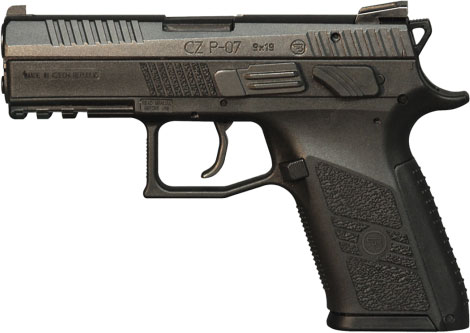 CZ 75 P-07 Semi-Auto Pistol 91086, 9mm, 3.8 in, Black Stippled Grips, Black Finish, 15 rd, Fixed Sights