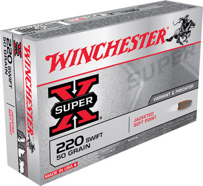 Winchester Super-X Rifle Ammunition X220S, 220 Swift, Pointed Soft Point (SP), 50 GR, 3870 fps, 20 Rd/bx