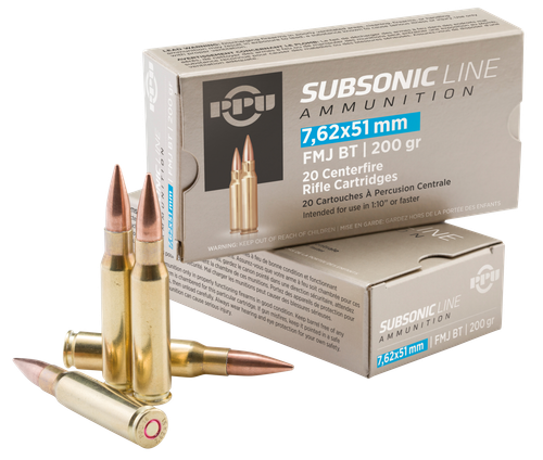 Prvi Partizan Rifle Ammunition PPS762, 7.62x51mm NATO, Full Metal Jacket Boat Tail, 200 gr, 1050 fps, 20 Rd/Bx
