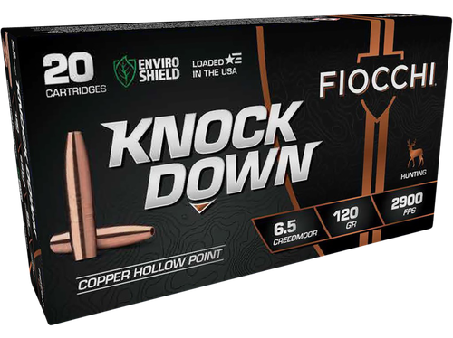 Fiocchi Knock Down Rifle Ammunition 65CMCHA, 6.5 Creedmoor, Hollow Point, 120 gr, 2900 fps, 20 Rd/Bx