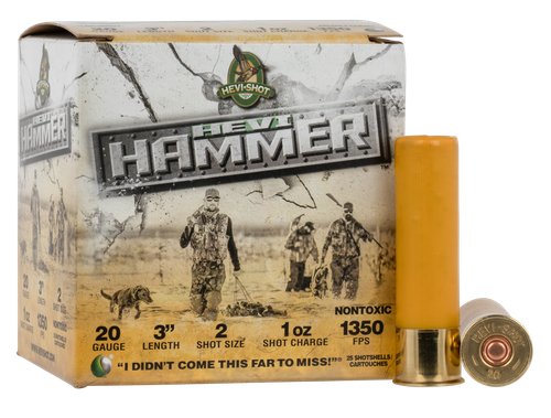 Hevishot Hevi-Hammer Waterfowl Shotshells 29002, 20 Gauge, 3", 1 oz, 1350 fps, #2 Steel/Bismuth Shot, 25 Rds/Bx