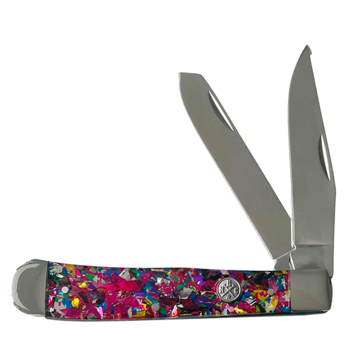 Whiskey Bent Knives Trapper Knife w/Clip Point & Spey Blade, Pink Infusion Handle (RN11-85)