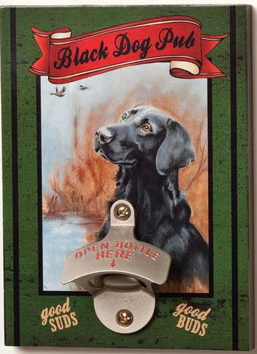 Big Sky Carvers Black Dog Pub Bottle Opener Wood Wall Sign