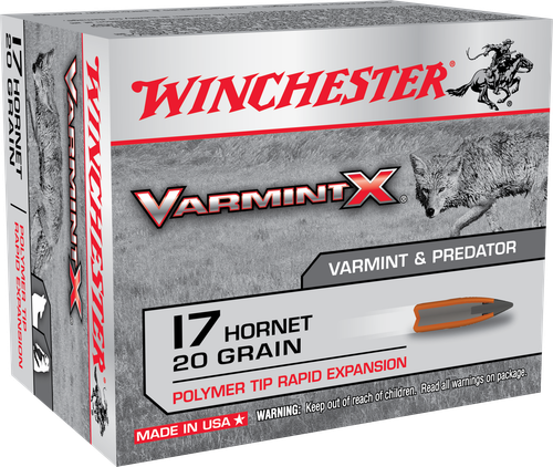 Winchester Varmint-X Rifle Ammunition X17P, 17 Hornet, Varmint, 20 GR, 3650 fps, 20 Rd/Bx