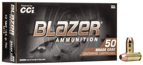 CCI Blazer Handgun Brass Pistol Ammunition 5210, 40 S&W, Full Metal Jacket (FMJ), 165 GR, 1050 fps, 50 Rd/bx