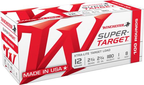 Winchester Super-Target Xtra-Lite Shotshells TRGTL128VP, 12 Gauge, 2-3/4", 1 oz, 1180 fps, #8 Lead Shot, 100 Rds/box