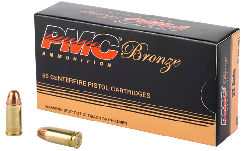 PMC Bronze Line Pistol Ammunition 32A, 32 ACP, Full Metal Jacket (FMJ), 71 GR, 900 fps, 50 Rd/bx