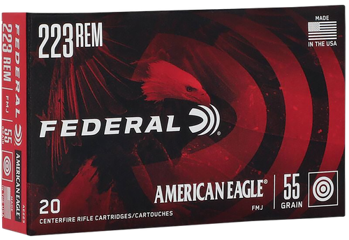 Federal American Eagle Rifle Ammunition AE223, 223 Remington, Full Metal Jacket (FMJ), 55 GR, 3240 fps, 20 Rd/bx
