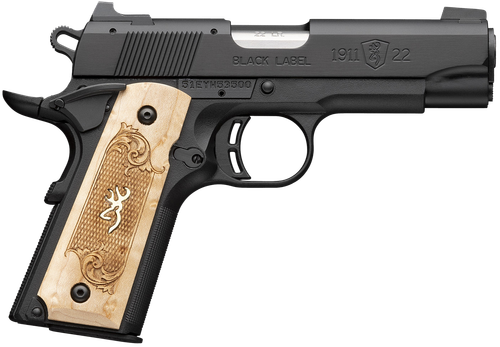 Browning 1911-22 Black Label Medallion Pistol 051068490, 22 LR, 3.63in, Maple Medallion Grips, Matte Black Finish, 10 Rds
