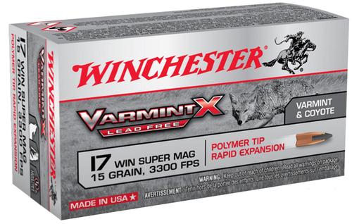 Winchester Varmint-X Rimfire Ammunition X17W15PLF, 17 WSM, Polymer Tip Lead Free, 15 GR, 3300 fps, 50 Rds/Bx