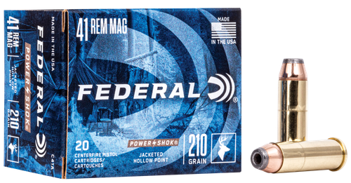 Federal Personal Defense Handgun Ammunition C41A, 41 Remington Mag, Jacketed Hollow Point (JHP), 210 GR, 1230 fps, 20 Rd/bx