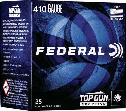 Federal Top Gun Sporting Shotshell Lead Loads TGS4121475, 410 Gauge, 2-1/2", 1/2 oz, 1330 fps, 7.5 Shot, 25 Rd/bx