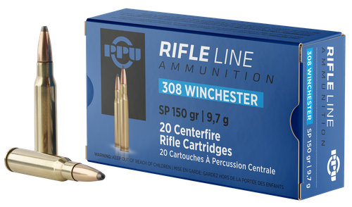 Prvi Partizan Rifle Ammunition PP3081, 308 Win, Soft Point, 150 gr, 2820 fps, 20 Rd/Bx